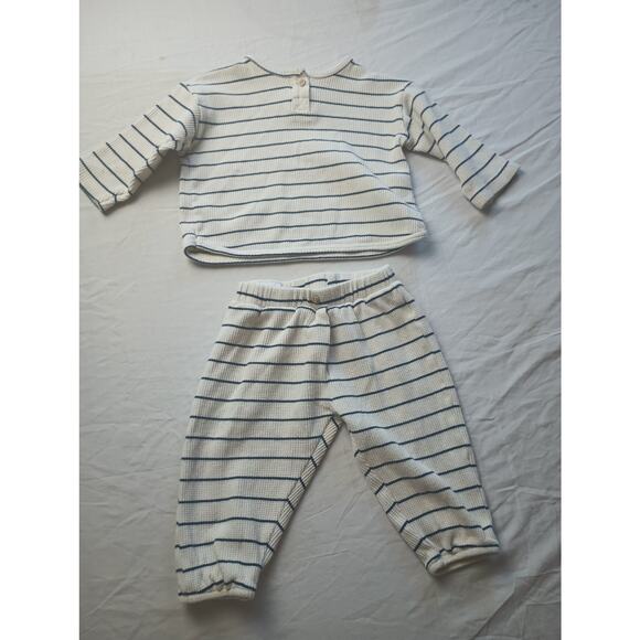 Zara Stripped Thermal Set Outfit Infant Size 6-9 Months White Blue Pull on - Picture 1 of 5